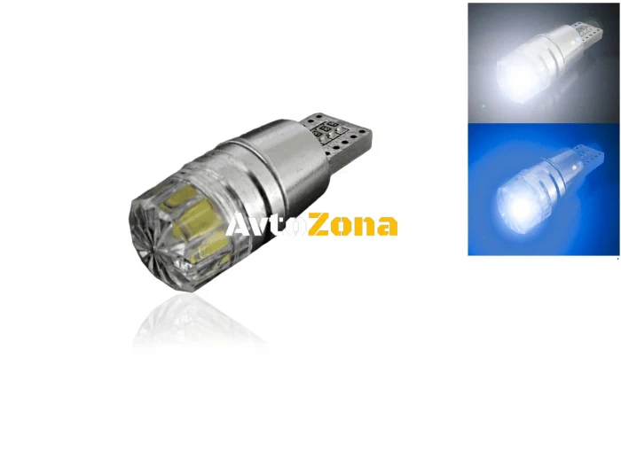 LED Лед Диодн Крушк За Габарит, Т10 W5W, COB 8-Core, 12V , Canbus - Error free , Без грешки, Бяла и Синя Светлина