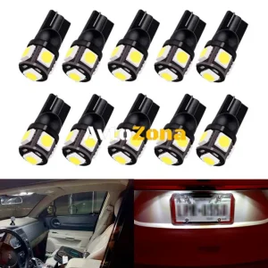 LED Лед Диодни Крушки За Габарит, Т10 W5W, 5 SMD, 12V, Бяла Светлина