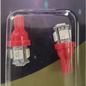 Комплект от 2 броя LED Лед Диодни Крушки За Габарит Т10 W5W 5 SMD 12V Червена светлина в блистер