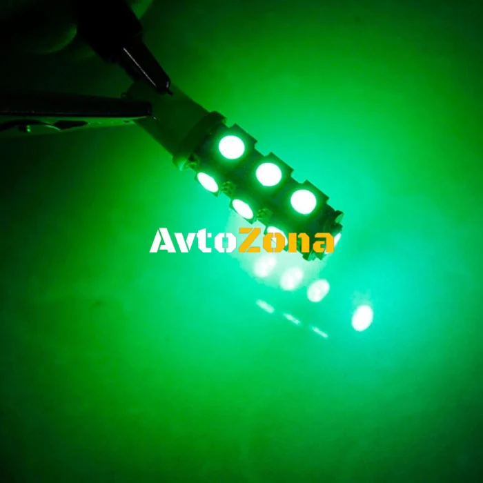 LED Лед Диодни Крушки За Габарит, Т10 W5W, 13 SMD, 12V, Зелена, Canbus - Error free , Без грешки