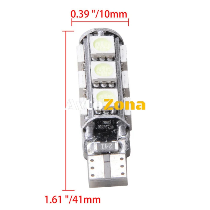LED Лед Диодни Крушки За Габарит, Т10 W5W, 13 SMD, 12V, Зелена, Canbus - Error free , Без грешки