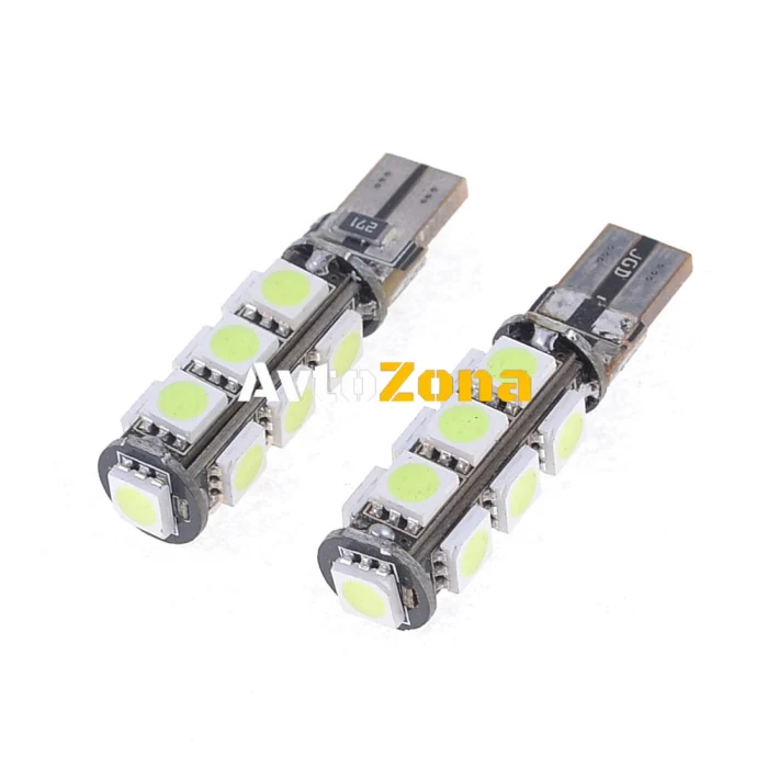 LED Лед Диодни Крушки За Габарит, Т10 W5W, 13 SMD, 12V, Зелена, Canbus - Error free , Без грешки