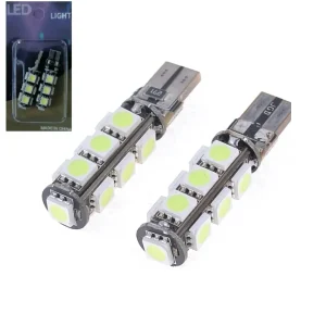 Комплект от 2 броя LED Лед Диодни Крушки За Габарит Т10 W5W 13 SMD 12V Бял Цвят Светлина Canbus - Error free Без грешки в...