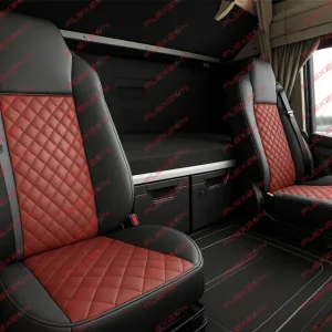 Комплект 1+1 тапицерия от еко кожа за MAN TGX 2015-2020 - червено-черно