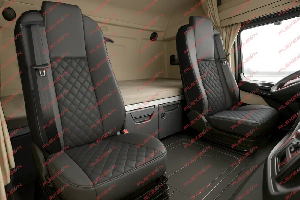 Комплект 1+1 тапицерия от еко кожа за MERCEDES ACTROS MP4 EURO 6 2015-2021 - черно
