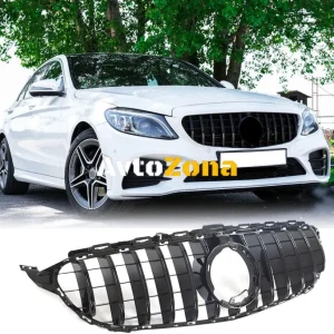 Предна решетка за Mercedes C-Class W205 S205 C205 (2014-2018) с дизайн GT-R Panamericana в черно изпълнение с 360 камера