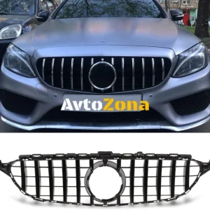 Предна решетка за Mercedes C-Class W205 S205 C205 (2014-2018) с дизайн GT-R Panamericana в черно-хромирано