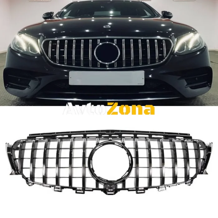 Централна решетка за Mercedes E-Class W213 S213 C238 A238 (2016-2019) GT-R Панамерикана Дизайн Черно Хром