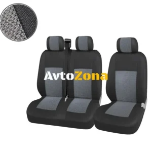 2+1 Лукс Калъфи В Сиво За Седалки за Mercedes Sprinter Vito Vw Crafter T5 Ford Transit Peugeot Iveco Премиум Плат