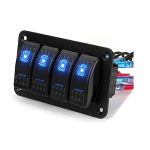 Панел за вграждане с 4 бутона ON-OFF универсални 12-24V за LED светлини бар фарове лебедки лампи за кола камион каравана д...