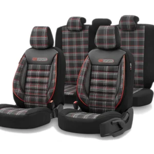 Комплект Луксозна Тапицерия OTOM текстил с еко кожа GTI SPORTS Design – Черна с червен шев, за Предни и Задни Седалки