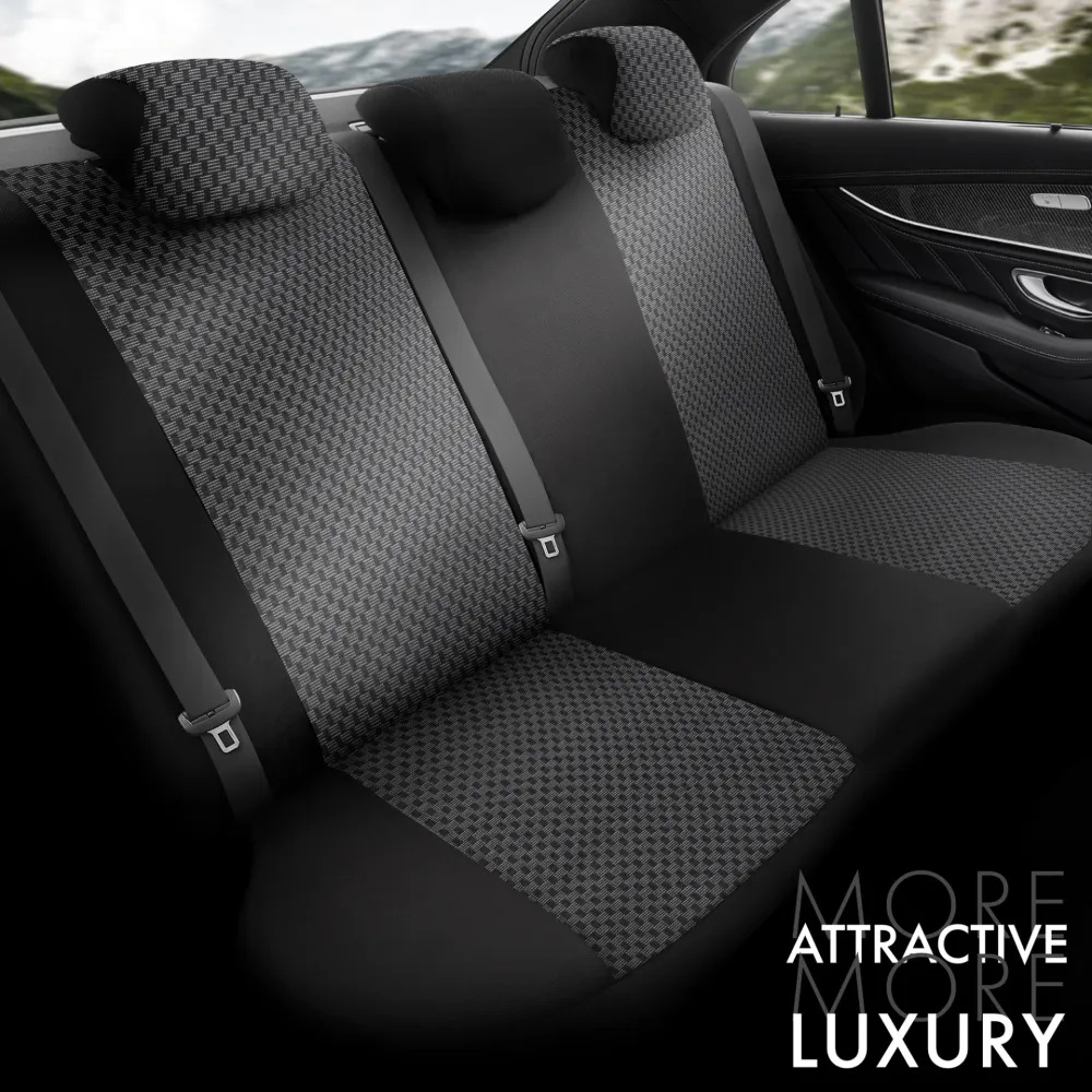 Комплект Луксозна Тапицерия OTOM текстил с еко кожа TORO Design – Черна със син шев, за Предни и Задни Седалки