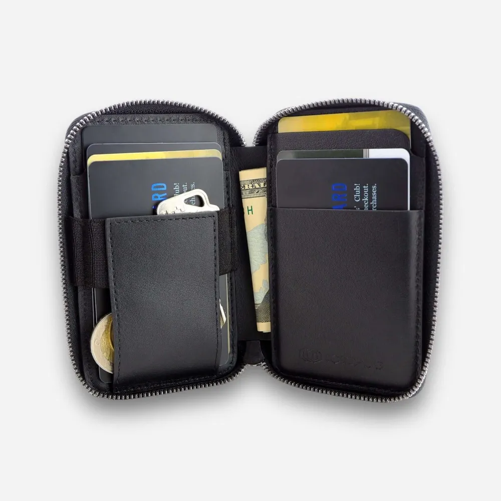 RFID мъжки мини портфейл - естествена кожа - черен - змийско око