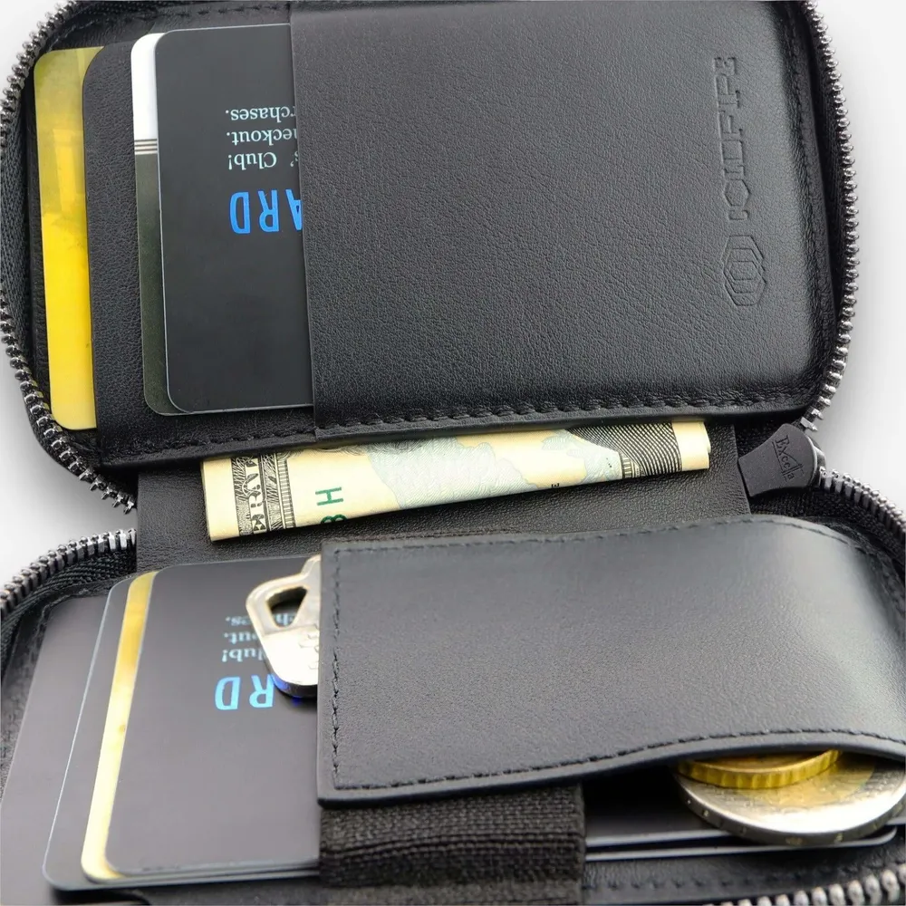 RFID мъжки мини портфейл - естествена кожа - черен - змийско око