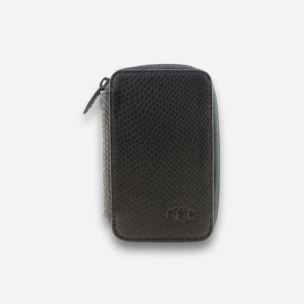 RFID мъжки мини портфейл - естествена кожа - черен - змийско око