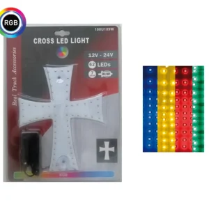 Сетодиоден светещ кръст многоцветн RGB 84 LED ЛЕД 12V -24V 245 x 200 mm