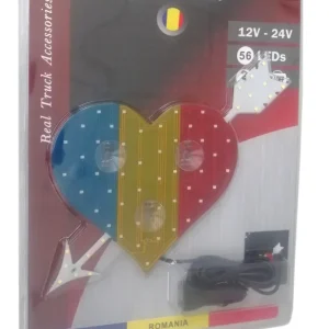 Сетодиодно светещo сърце в синьо-жълто-червено RO Romania флаг знаме Румъния 12V - 24V 54 LED ЛЕД
