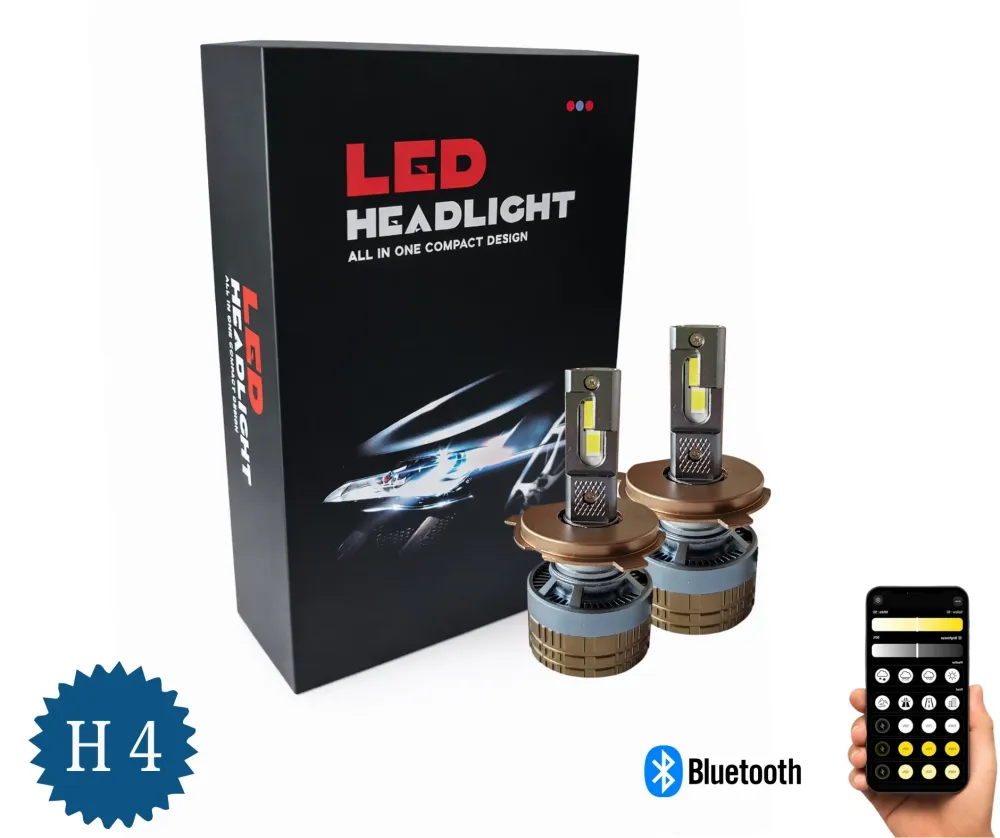 Комплект Smart LED крушки H4 – къси / дълги светлини, Два цвята, CSP Dual Color 3500K – 6500K, Bluetooth приложение, CANBU...
