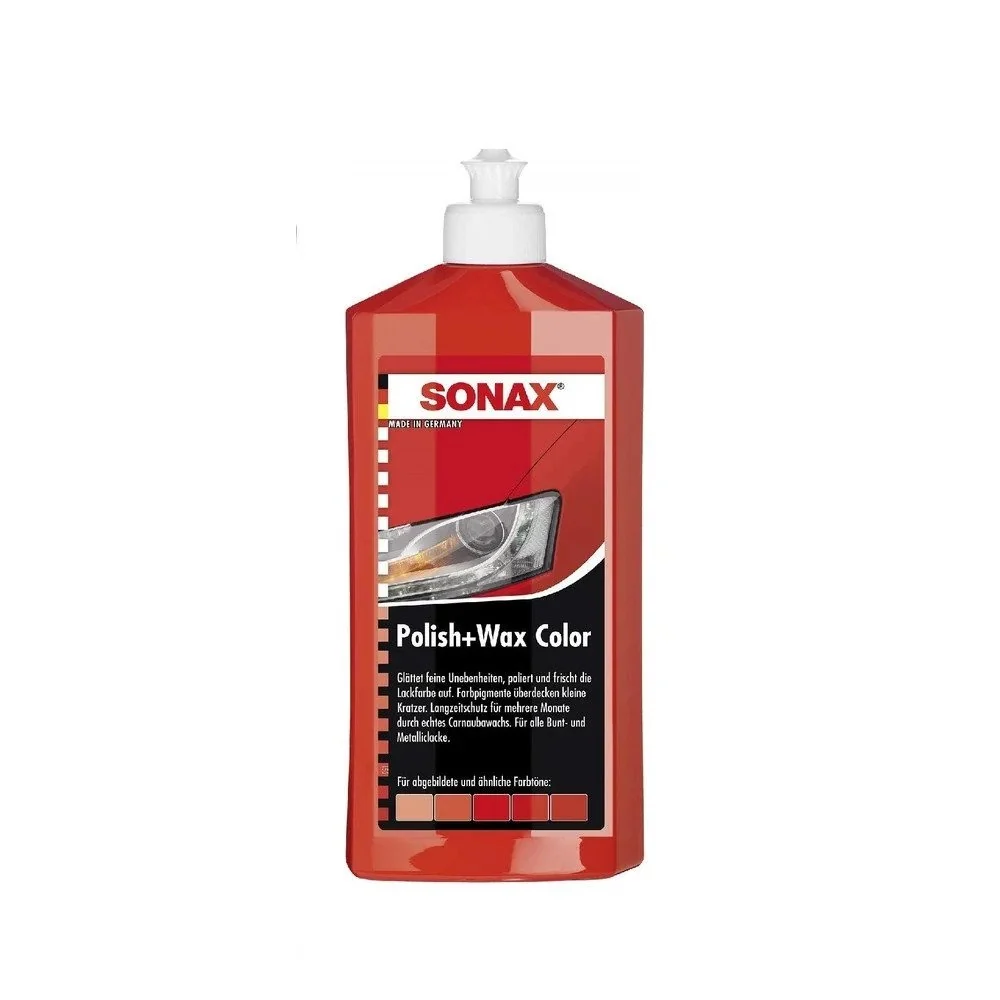 Автомобилен лак и восък Sonax Polish Wax Color, червен, 500 мл