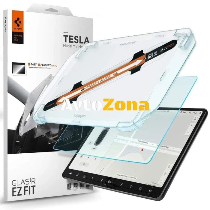 Стъклен протектор Spigen Glas.tR EZ FIT за Tesla Model Y / 3, Прозрачен