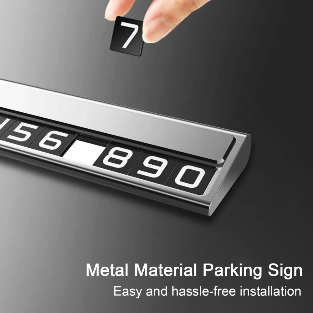 Suport Auto Numar Telefon Parcare, Flippy, Design Metalic cu Capac, Afisaj Ascuns Rabatabil, Cifre Magnetice Fluorescente,...