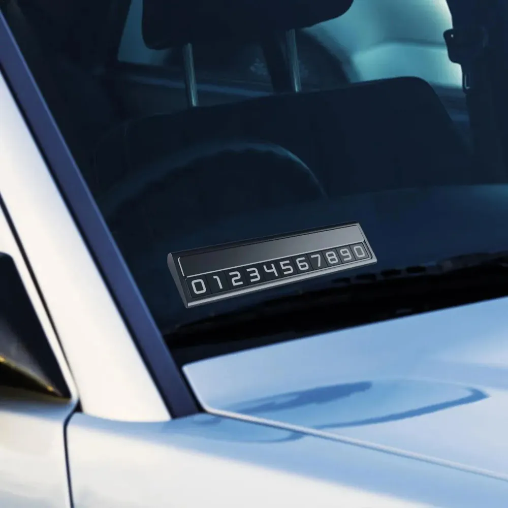Suport Auto Numar Telefon Parcare, Flippy, Design Metalic cu Capac, Afisaj Ascuns Rabatabil, Cifre Magnetice Fluorescente,...