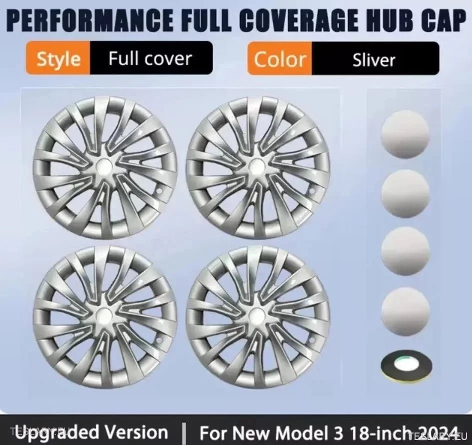 18" Сребърни капаци за джанти за Tesla 3 Highland с пълна джанта