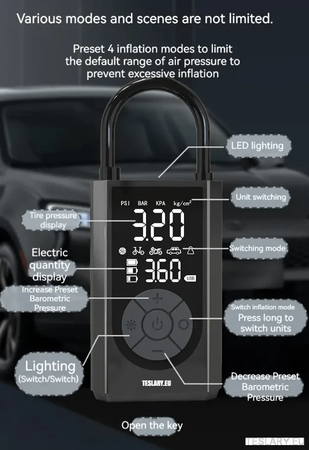 Преносим компресор за гуми с батерия за Tesla Model 3 Y S X - 2000mah