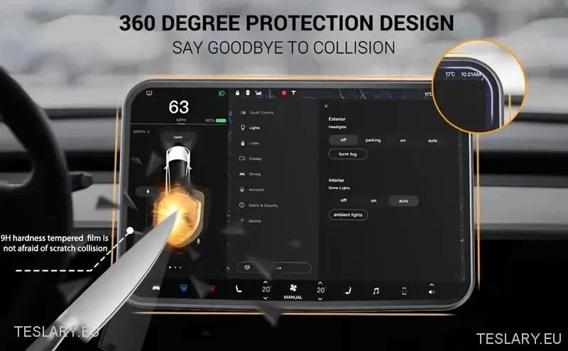 Tesla Model 3/Y протектор на екран с закалено стъкло с ръб на въглеродни влакна