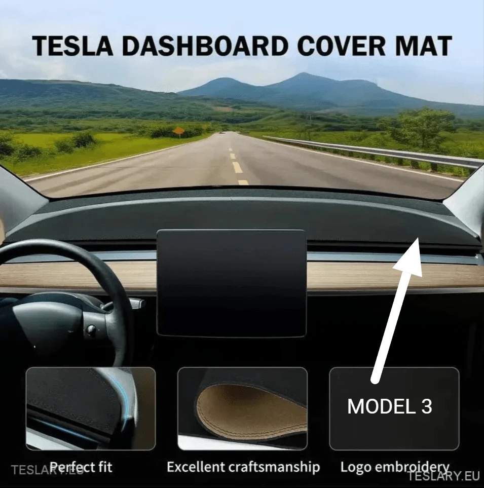 Tesla Model 3/Y велурен капак на таблото с лого на Tesla
