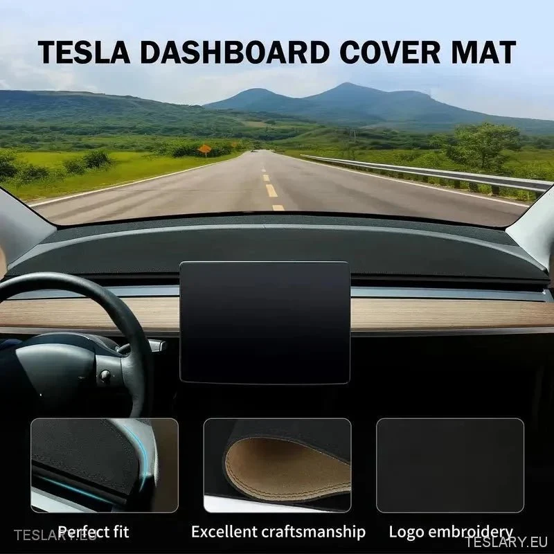 Tesla Model 3/Y велурен капак на таблото с лого на Tesla