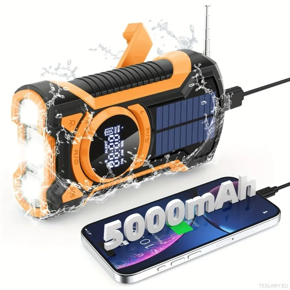 Многофункционален фенерче за ръчно крило на Tesla и други EV с аварийно радио с SOS FM/AM/WB/BT 5000mAh