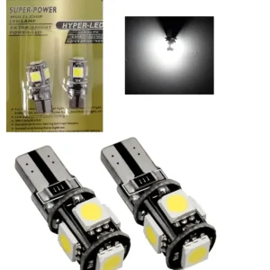 Комплект от 2 броя Лед Крушки За Габарит Т10 W5W LED 5 SMD Canbus 12V Бяла Светлина в блистер