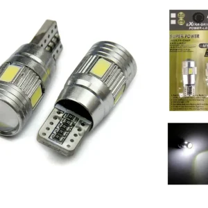 Комплект от 2 броя Лед Крушки За Габарит Т10 W5W LED 6 SMD, Canbus 12V, Бяла Светлина в блистер