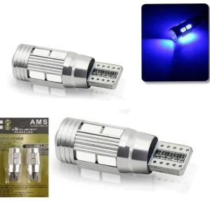 Комплект от 2 броя Лед Крушки За Габарит Т10 W5W LED 10 SMD Canbus 12V Синя Светлина в блистер